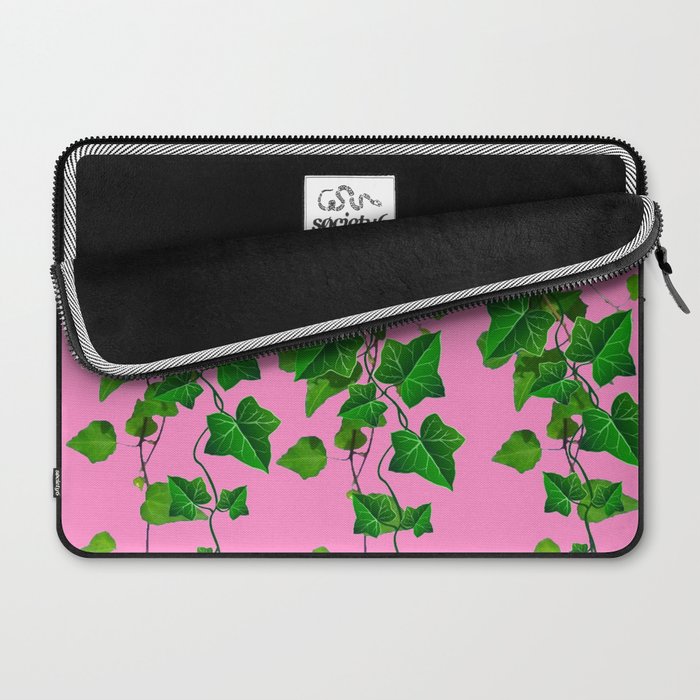 GREEN IVY HANGING LEAVES & VINES ON PINK Laptop Sleeve Gallery Image 2