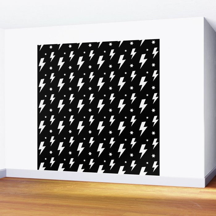 Lightning Bolt Pattern (white/black) Wall Mural Gallery Image 2