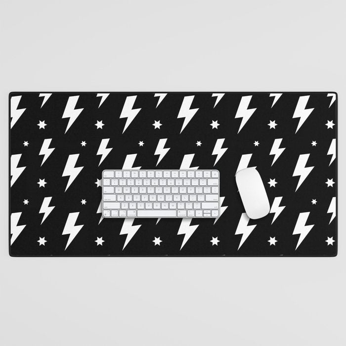 Lightning Bolt Pattern (white/black) Desk Mat Gallery Image 1