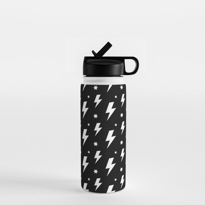 Lightning Bolt Pattern (white/black) Water Bottle Gallery Image 1