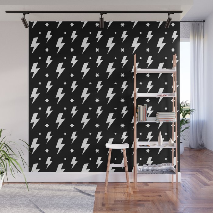 Lightning Bolt Pattern (white/black) Wall Mural Gallery Image 1