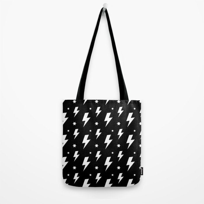 Lightning Bolt Pattern (white/black) Tote Bag Gallery Image 2
