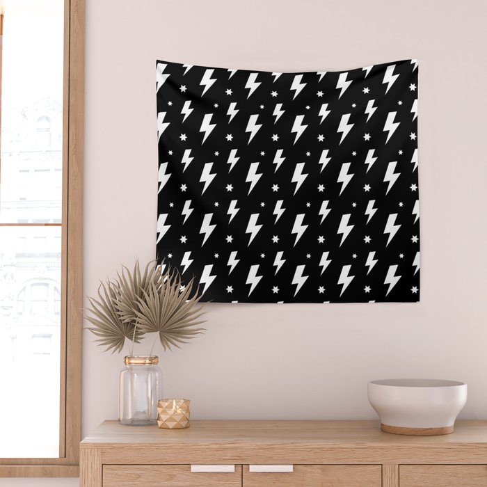 Lightning Bolt Pattern (white/black) Wall Tapestry Gallery Image 2