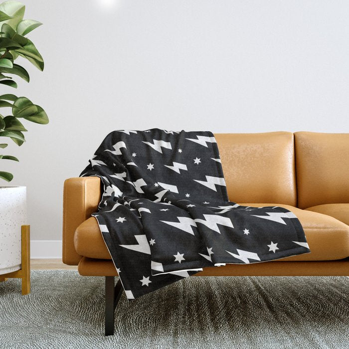 Lightning Bolt Pattern (white/black) Throw Blanket Gallery Image 1