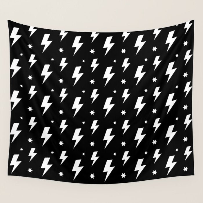 Lightning Bolt Pattern (white/black) Wall Tapestry Gallery Image 1