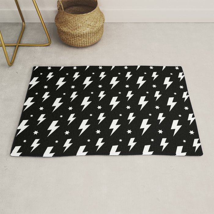 Lightning Bolt Pattern (white/black) Rug Gallery Image 1
