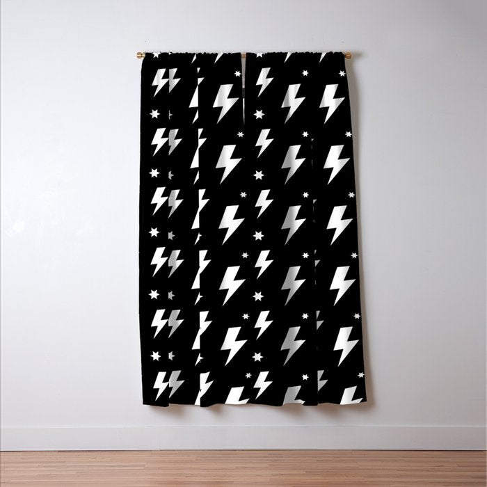Lightning Bolt Pattern (white/black) Window Curtain Gallery Image 3