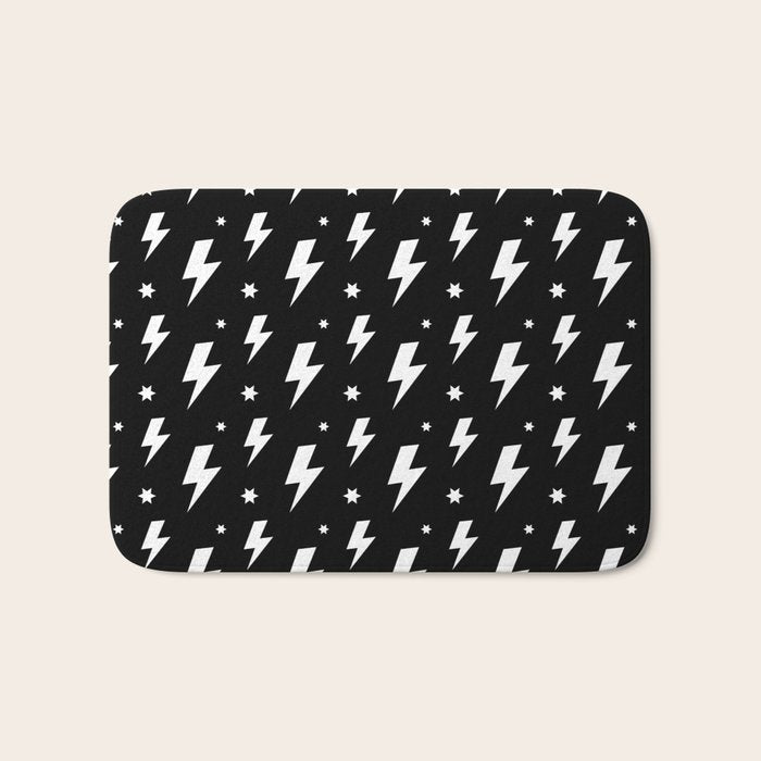 Lightning Bolt Pattern (white/black) Bath Mat Gallery Image 1