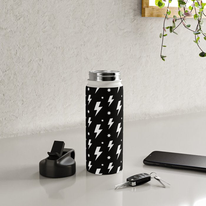 Lightning Bolt Pattern (white/black) Water Bottle Gallery Image 4