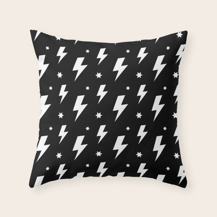 Lightning Bolt Pattern (white/black) Throw Pillow Gallery Image 6