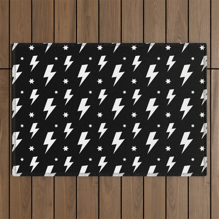 Lightning Bolt Pattern (white/black) Outdoor Rug Gallery Image 1