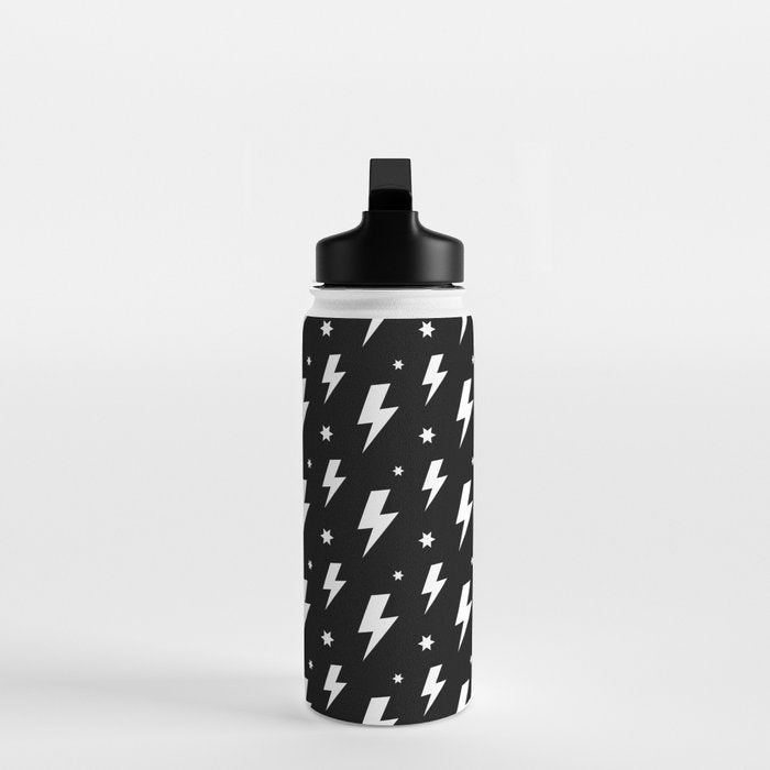 Lightning Bolt Pattern (white/black) Water Bottle Gallery Image 3
