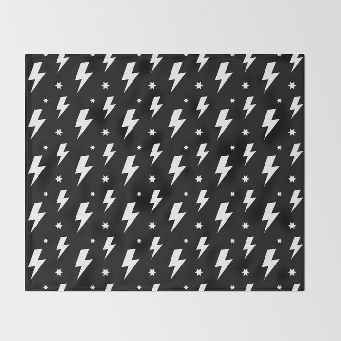 Lightning Bolt Pattern (white/black) Throw Blanket Gallery Image 2