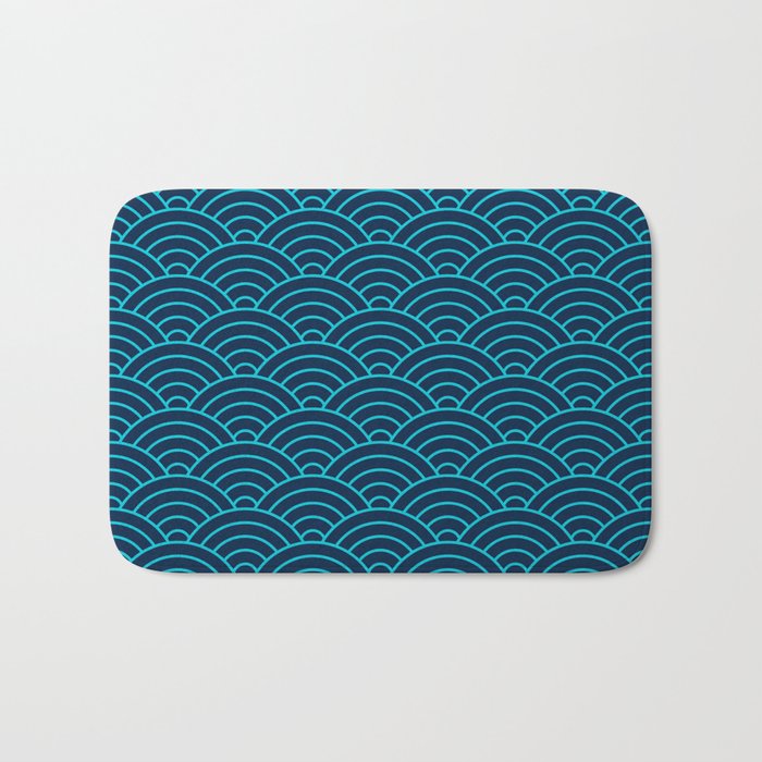 Japanese Seigaiha Blue Sea and Waves Bath Mat Gallery Image 1