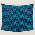 Japanese Seigaiha Blue Sea and Waves Wall Tapestry Gallery Image 4