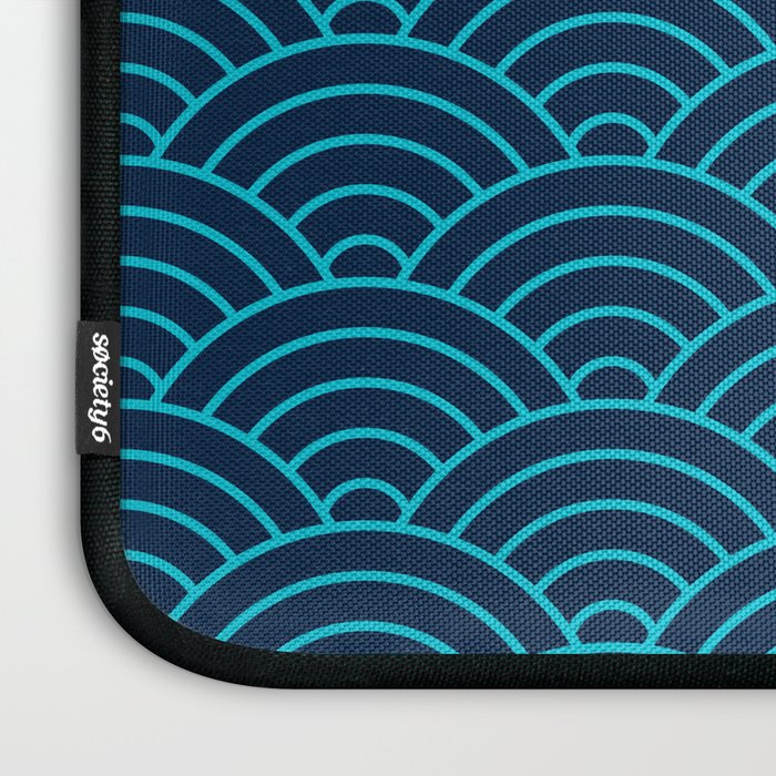 Japanese Seigaiha Blue Sea and Waves Laptop Sleeve Gallery Image 3