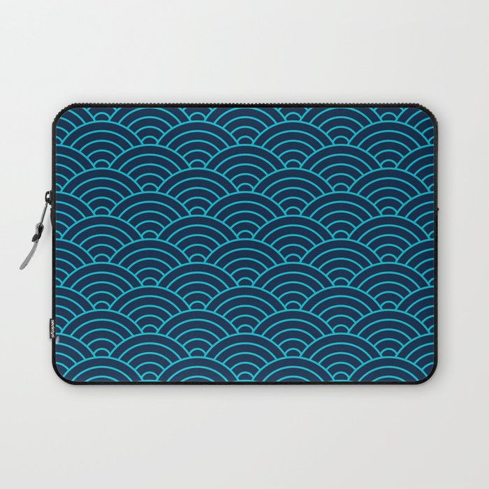 Japanese Seigaiha Blue Sea and Waves Laptop Sleeve Gallery Image 1
