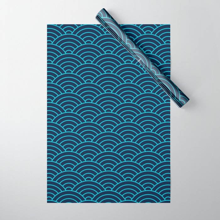 Japanese Seigaiha Blue Sea and Waves Wrapping Paper Gallery Image 1