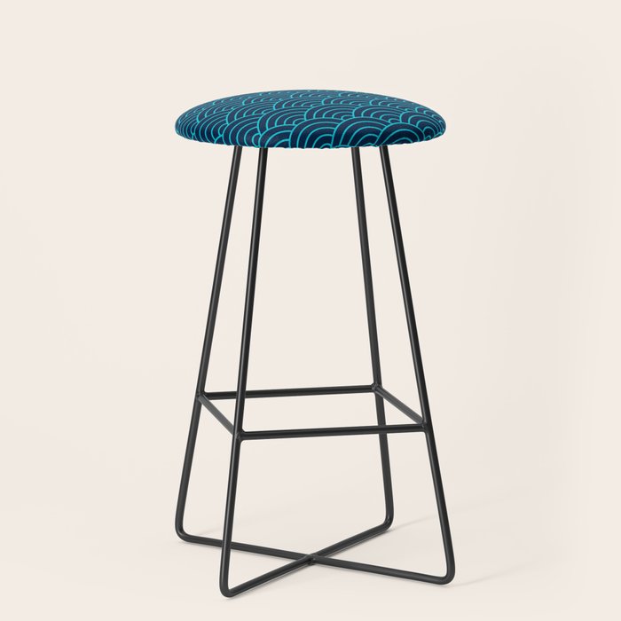 Japanese Seigaiha Blue Sea and Waves Stool Gallery Image 1