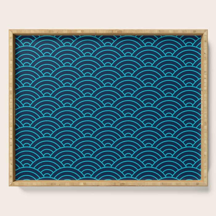 Japanese Seigaiha Blue Sea and Waves Serving Tray Gallery Image 1