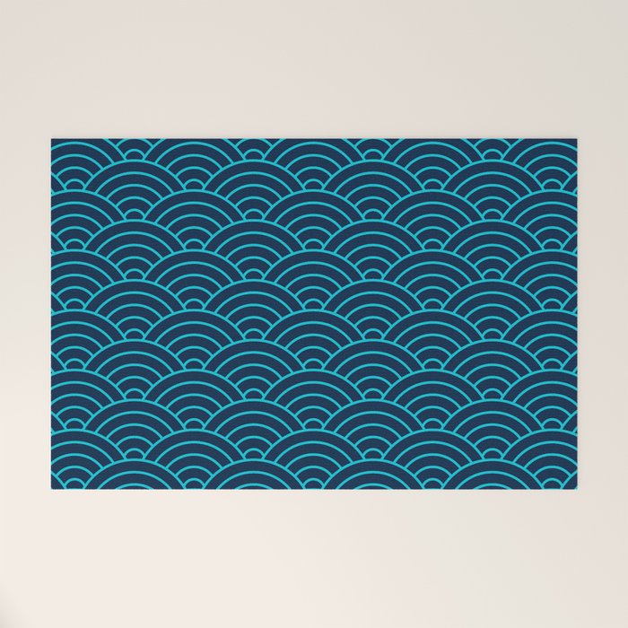 Japanese Seigaiha Blue Sea and Waves Welcome Mat Gallery Image 1