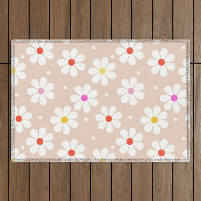 Seventies Daisies Pattern Outdoor Rug Gallery Image 1