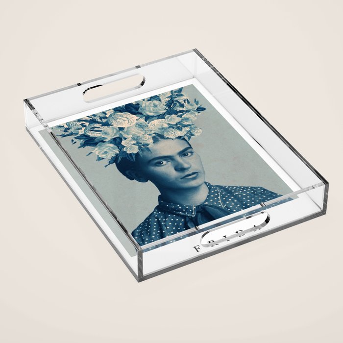 for Frida ~ with border Acrylic Tray Gallery Image 1