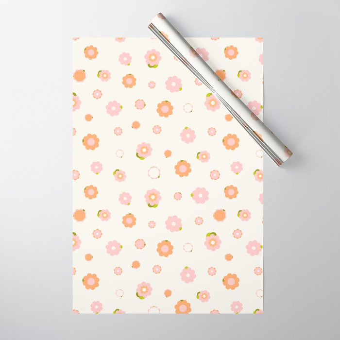Peach pink and orange flowers pattern Wrapping Paper Gallery Image 1