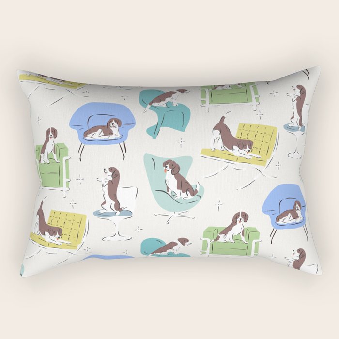 Mid-century Modern Chairs with Beagle Dogs Rectangular Pillow Gallery Image 1