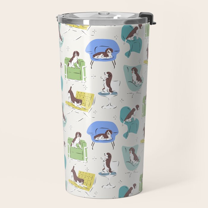 Mid-century Modern Chairs with Beagle Dogs Travel Mug Gallery Image 2