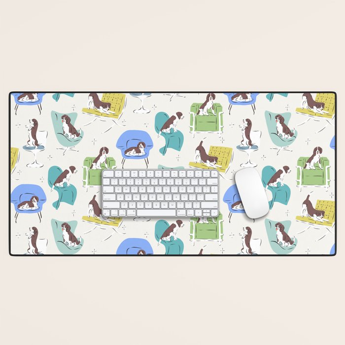 Mid-century Modern Chairs with Beagle Dogs Desk Mat Gallery Image 1