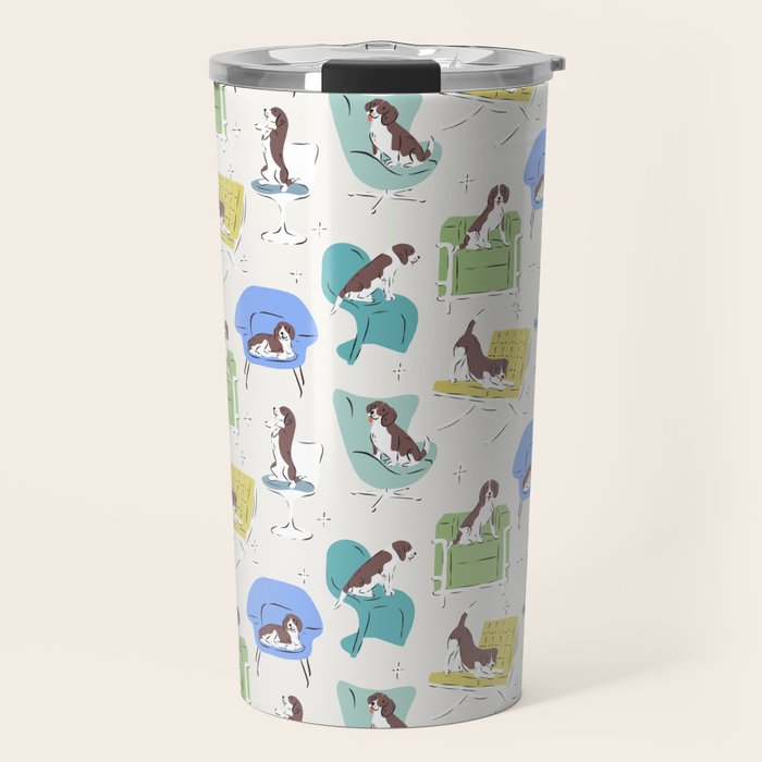 Mid-century Modern Chairs with Beagle Dogs Travel Mug Gallery Image 1