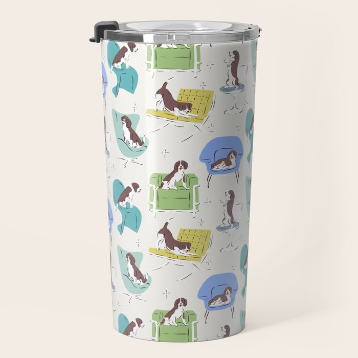 Mid-century Modern Chairs with Beagle Dogs Travel Mug Gallery Image 3