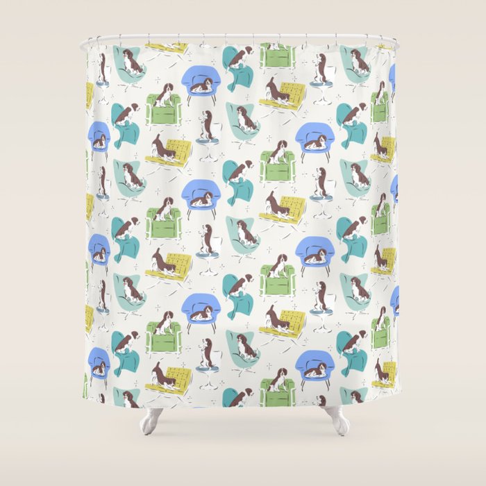Mid-century Modern Chairs with Beagle Dogs Shower Curtain Gallery Image 1