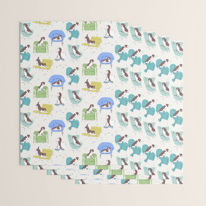 Mid-century Modern Chairs with Beagle Dogs Wrapping Paper Gallery Image 3
