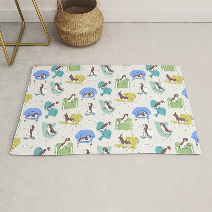 Mid-century Modern Chairs with Beagle Dogs Rug Gallery Image 1