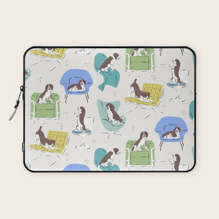 Mid-century Modern Chairs with Beagle Dogs Laptop Sleeve Gallery Image 1