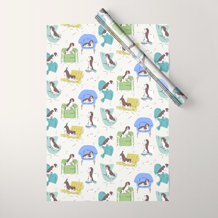 Mid-century Modern Chairs with Beagle Dogs Wrapping Paper Gallery Image 1