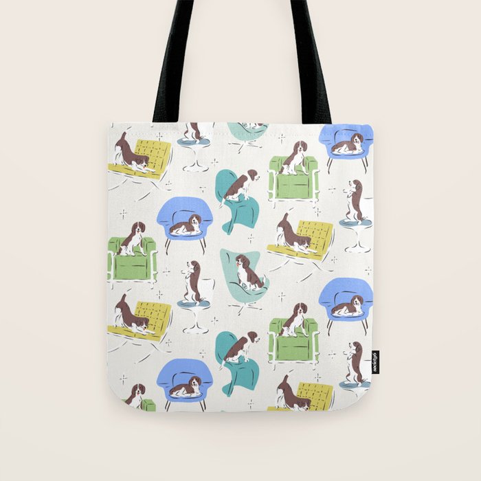 Mid-century Modern Chairs with Beagle Dogs Tote Bag Gallery Image 1