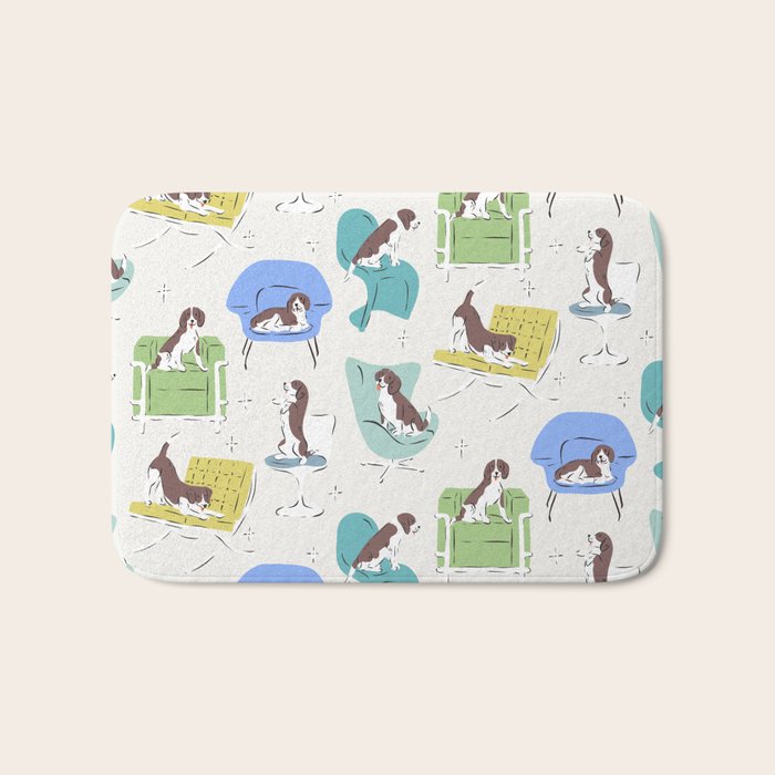 Mid-century Modern Chairs with Beagle Dogs Bath Mat Gallery Image 1