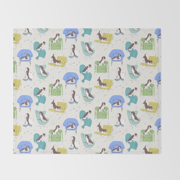 Mid-century Modern Chairs with Beagle Dogs Throw Blanket Gallery Image 2