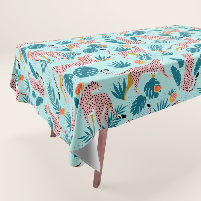 Cheetahs In The Grapefruit Grove, Tropical Jungle bohemian Wildlife, Tiger Wild Cat Nature Forest Tablecloth Gallery Image 1
