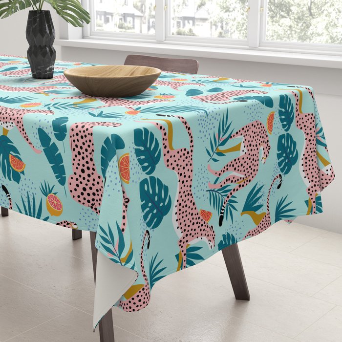 Cheetahs In The Grapefruit Grove, Tropical Jungle bohemian Wildlife, Tiger Wild Cat Nature Forest Tablecloth Gallery Image 3