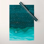 Starry Ocean, teal sailboat watercolor sea waves night Wrapping Paper Gallery Image 1