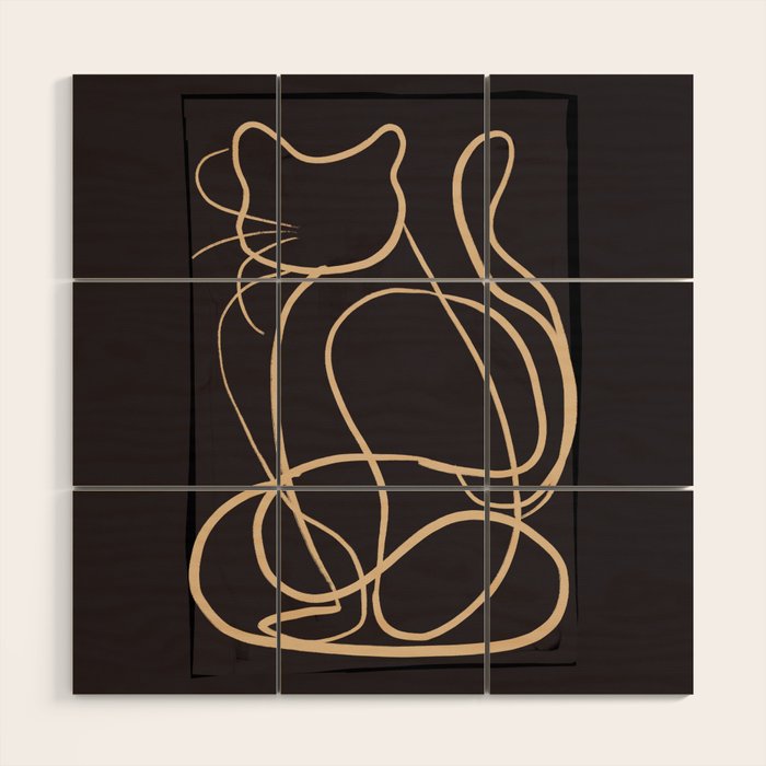 Abstract Line Art Cat 11 Wood Wall Art Gallery Image 1