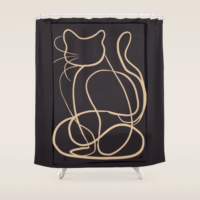 Abstract Line Art Cat 11 Shower Curtain Gallery Image 1