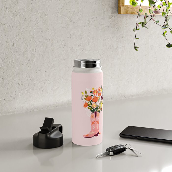 Pink Cowboy Boot and Wild Flower Bouquet Water Bottle Gallery Image 4