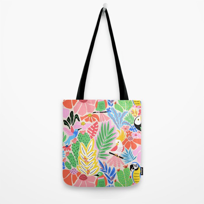 Joyful Jungle Exotic Birds Colorful Pattern Tote Bag Gallery Image 2