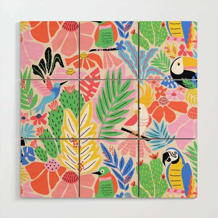 Joyful Jungle Exotic Birds Colorful Pattern Wood Wall Art Gallery Image 1