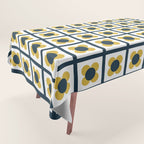 Scandi Flower Single - Retro Minimalist Floral Pattern in Light Mustard, Navy Blue, and White Tablecloth Gallery Image 1